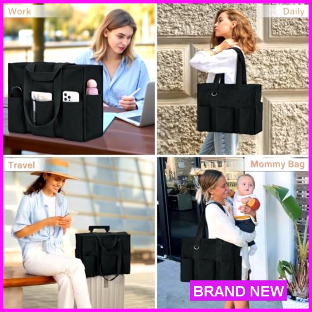 Large Waterproof Tote Bag with 12 Pockets Utility Work School Professional - Picture 6 of 7
